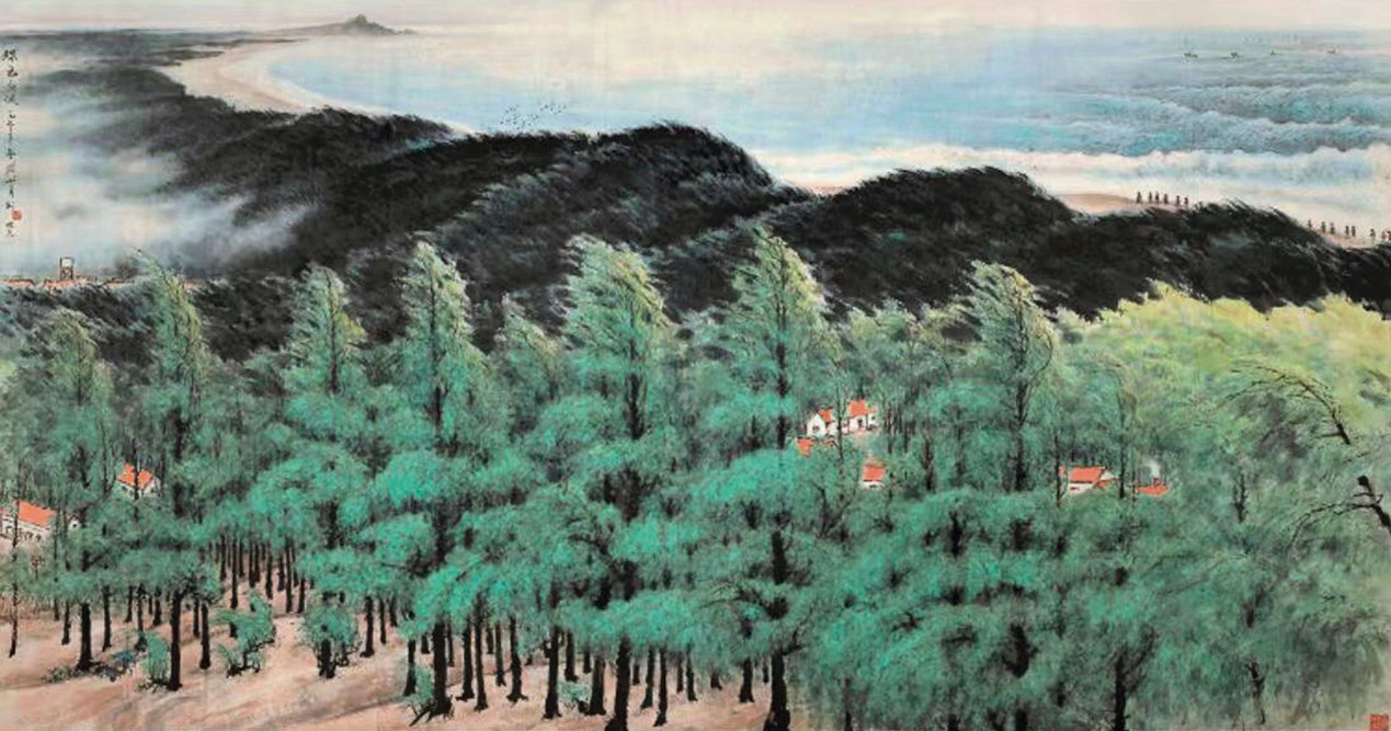<h2>绿色长城</h2><p>作者：关山月</p><p>创作年代：1973年</p><p>规格：144cm×251cm</p><p>品类：中国画</p>